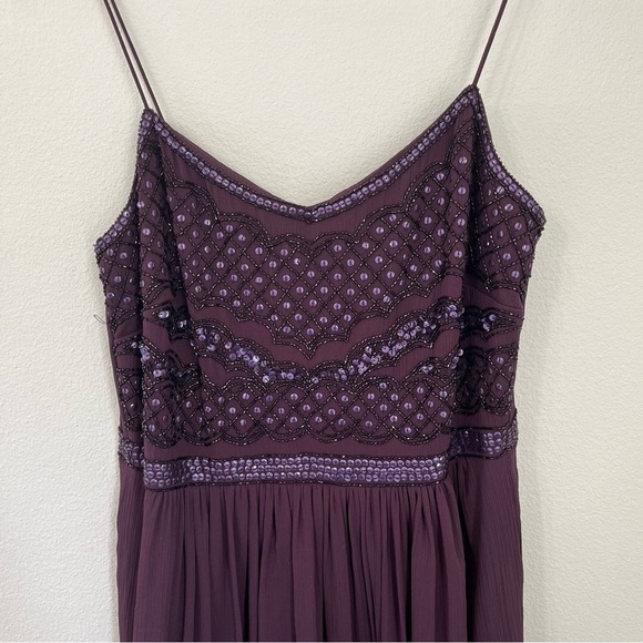 Adrianna Papell Formal Sleeveless Bead Bodice Chiffon Gown Color Purple Size 8 - Picture 5 of 11